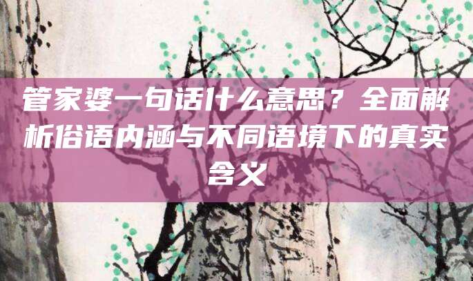 管家婆一句话什么意思？全面解析俗语内涵与不同语境下的真实含义