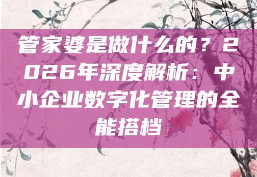 管家婆是做什么的？2026年深度解析：中小企业数字化管理的全能搭档